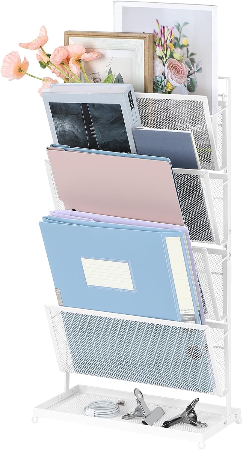 ETELI Organizador de archivos de escritorio de 4 niveles, organizador vertical de correo, encimera con bandeja de papel, de malla metálica,
