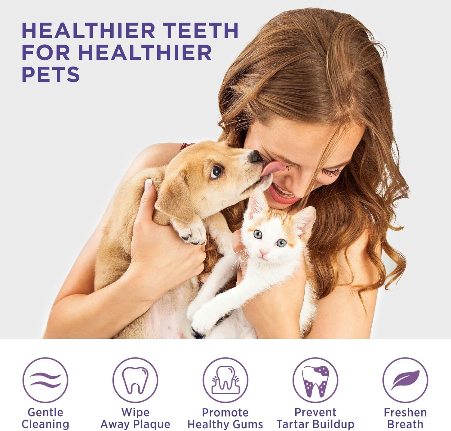 Toallitas de limpieza de dientes para perros y gatos, elimina el mal aliento eliminando la placa y la acumulación de sarro, cepillo de dientes de