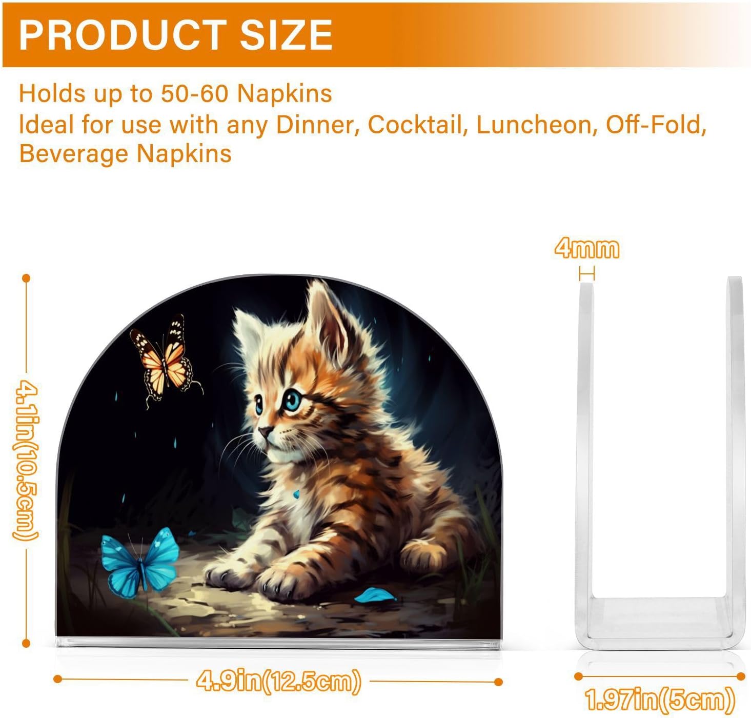 Cat Butterfly Napkin Holder for Table, Acrylic Upright Non Slip Tabletop Freestanding Tissue Paper Dispenser for Kitchen Restaurant Home Hotel Decor