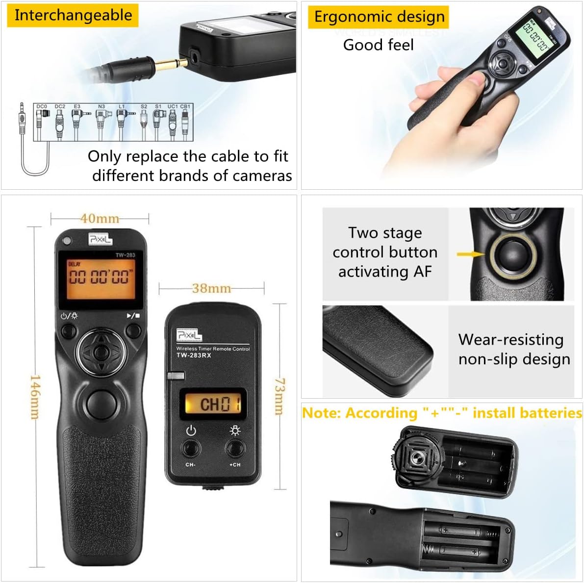 Pixel Temporizador inalámbrico TW283-L1 Control remoto de liberación de obturador compatible con Panasonic S5, S1, G95, G91, G90, FZ10002, G9, GH5,