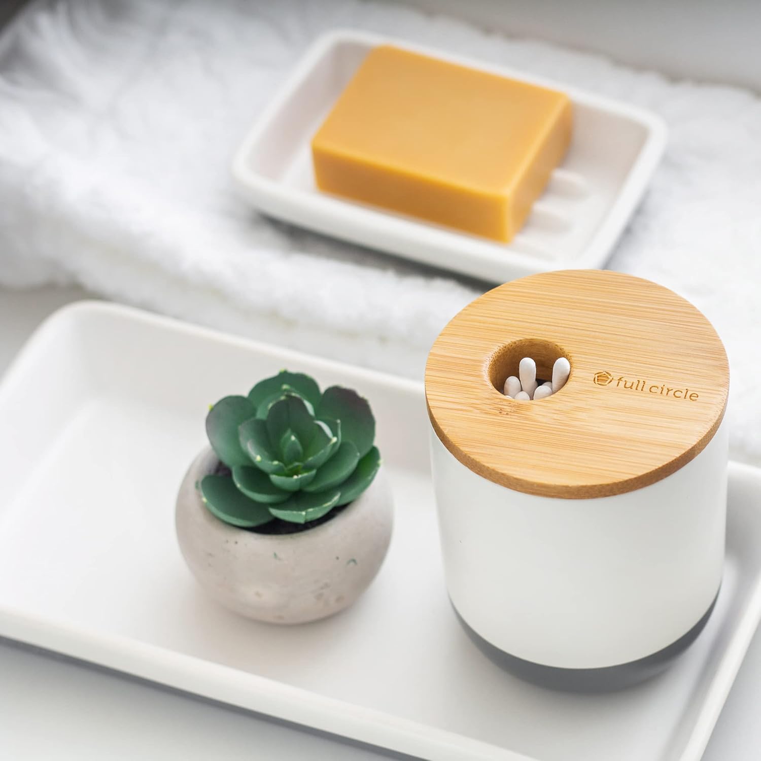 Full Circle Keep, Tray, Love – Bandeja organizadora de cerámica para baño y cocina, color blanco