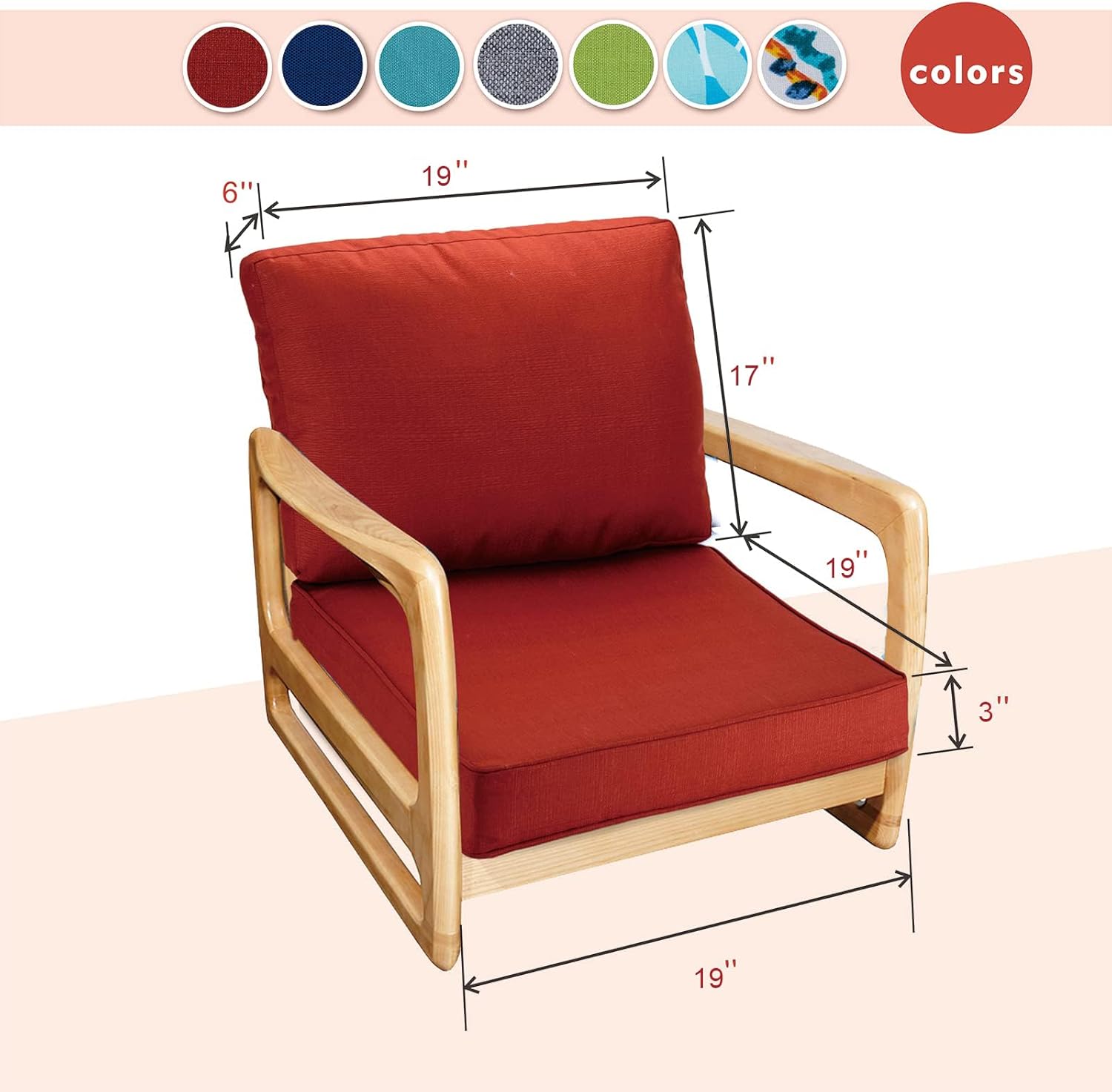 Cojín para silla de exterior, juego de cojines de asiento profundo para exteriores de 19 x 19 pulgadas, cojines de asiento para muebles de exterior