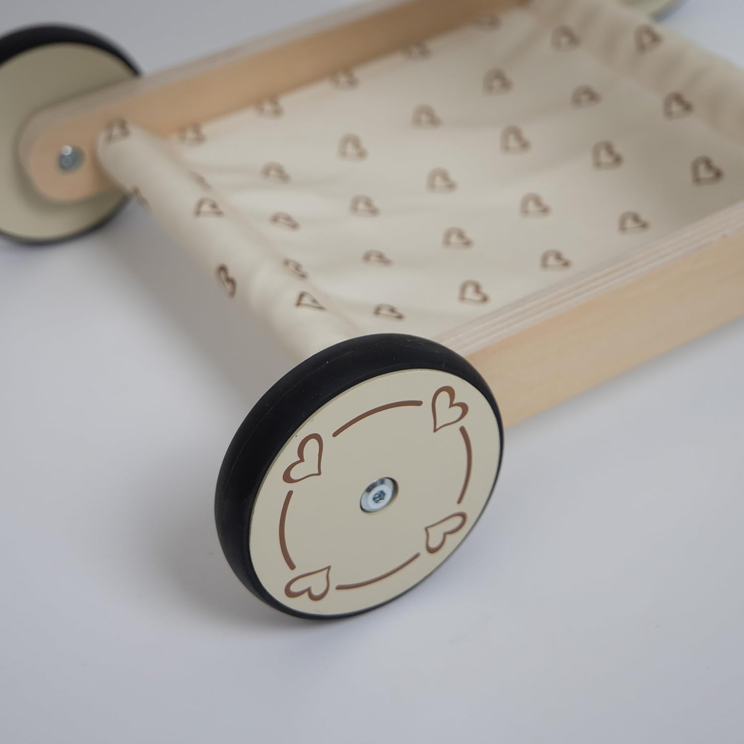 Hopscotch Squad Carrito de compras de madera para bebé, cochecito de muñeca para niños pequeños, caminante de aprendizaje educativo, carro de juego