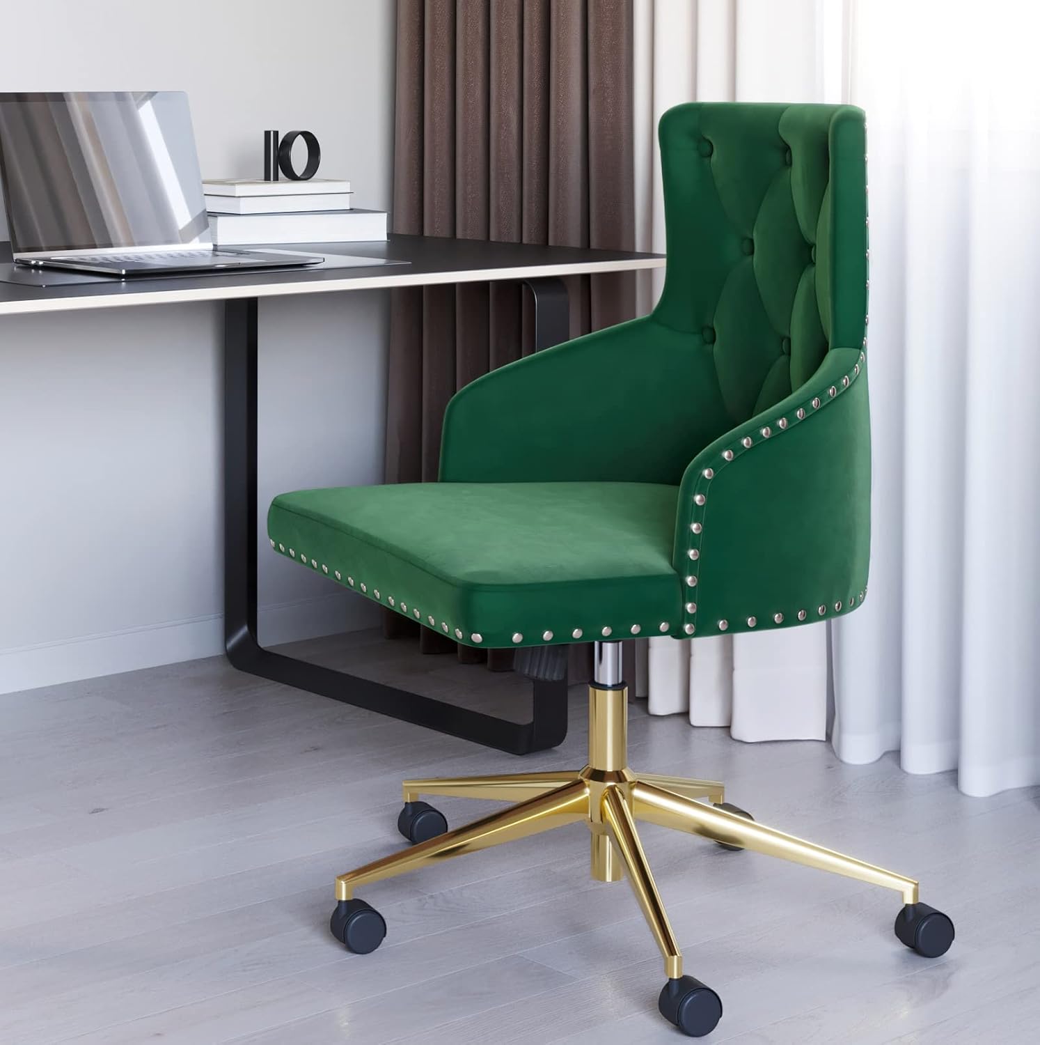 BELLEZE Belden – Silla de escritorio moderna de terciopelo para oficina en casa o dormitorio, asiento tapizado con brazos delgados, altura