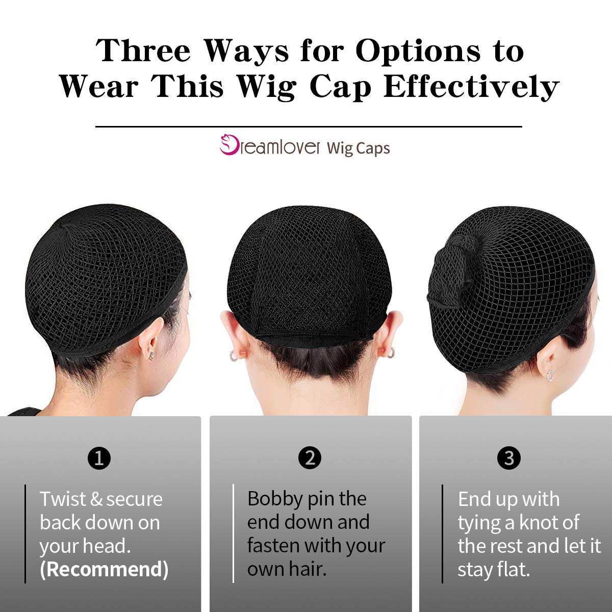 Dreamlover Paquete de 3 gorras de peluca largas mejoradas con extremo abierto, la mejor opción para envolver el cabello largo y corto firmemente,