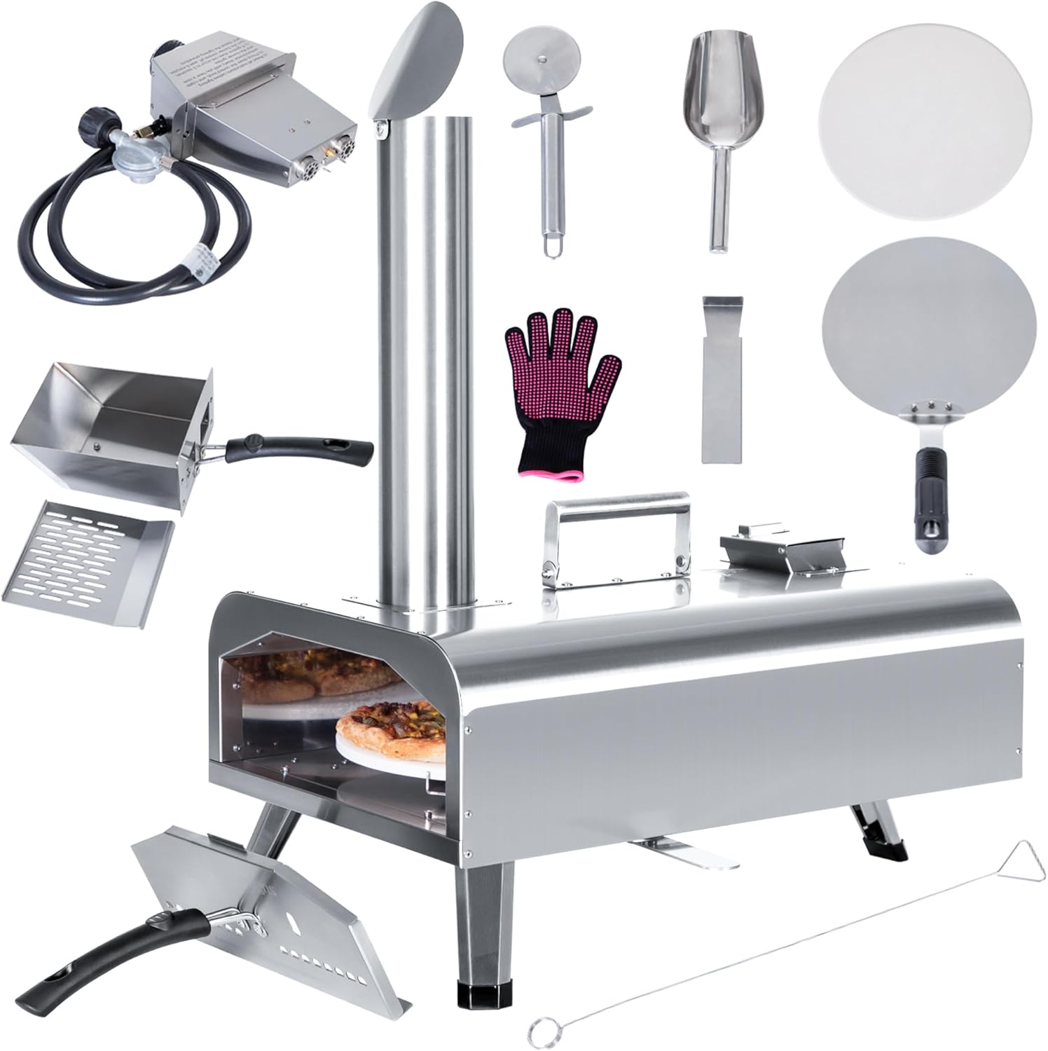 Captiva Designs Horno de pizza multicombustible de 12 pulgadas, horno portátil de leña y gas con piedra giratoria para pizza, máquina de pizza de