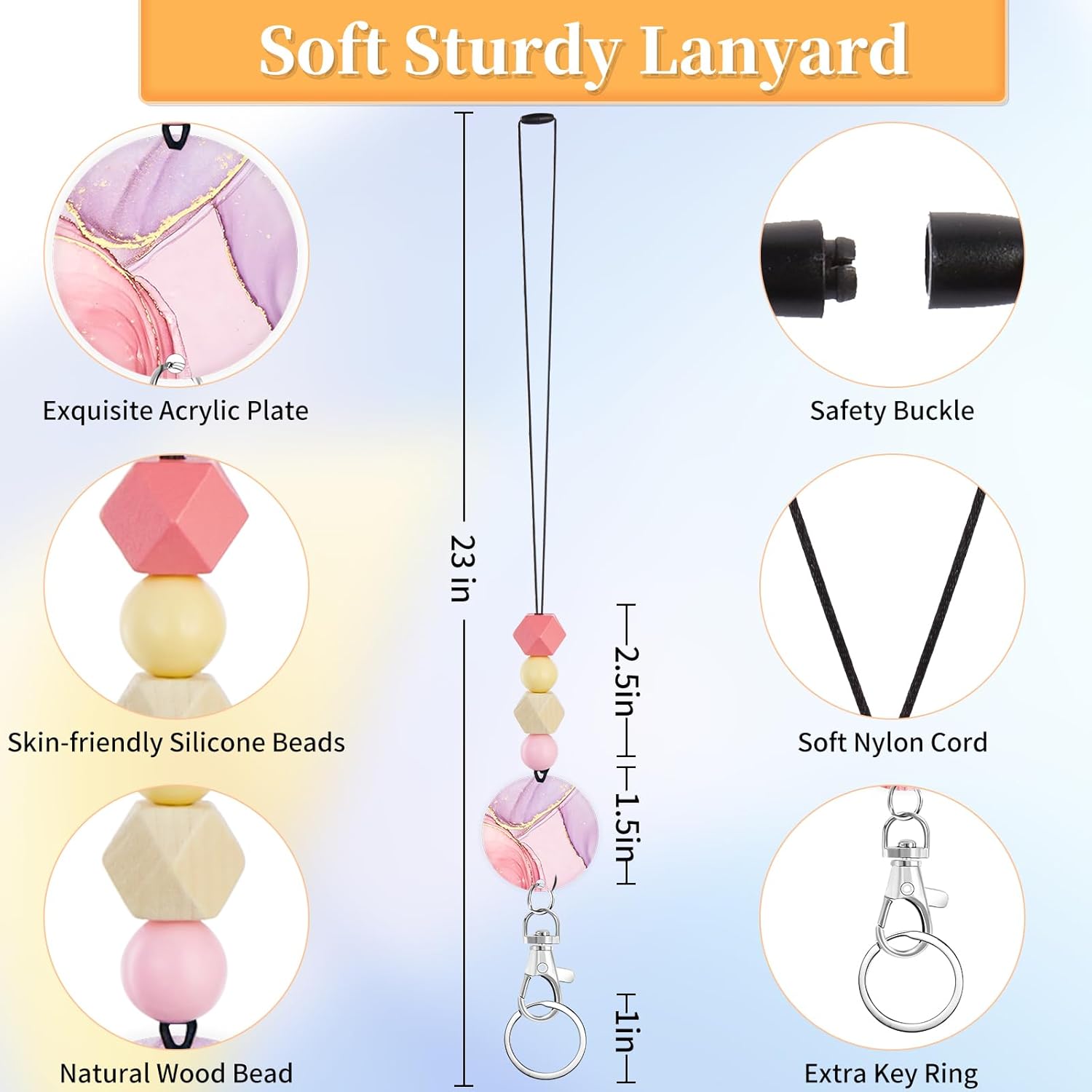 Plifal Cordón para profesor para tarjeta de identificación, lindo mármol con cuentas para el cuello, cordón para el cuello, insignias, soporte