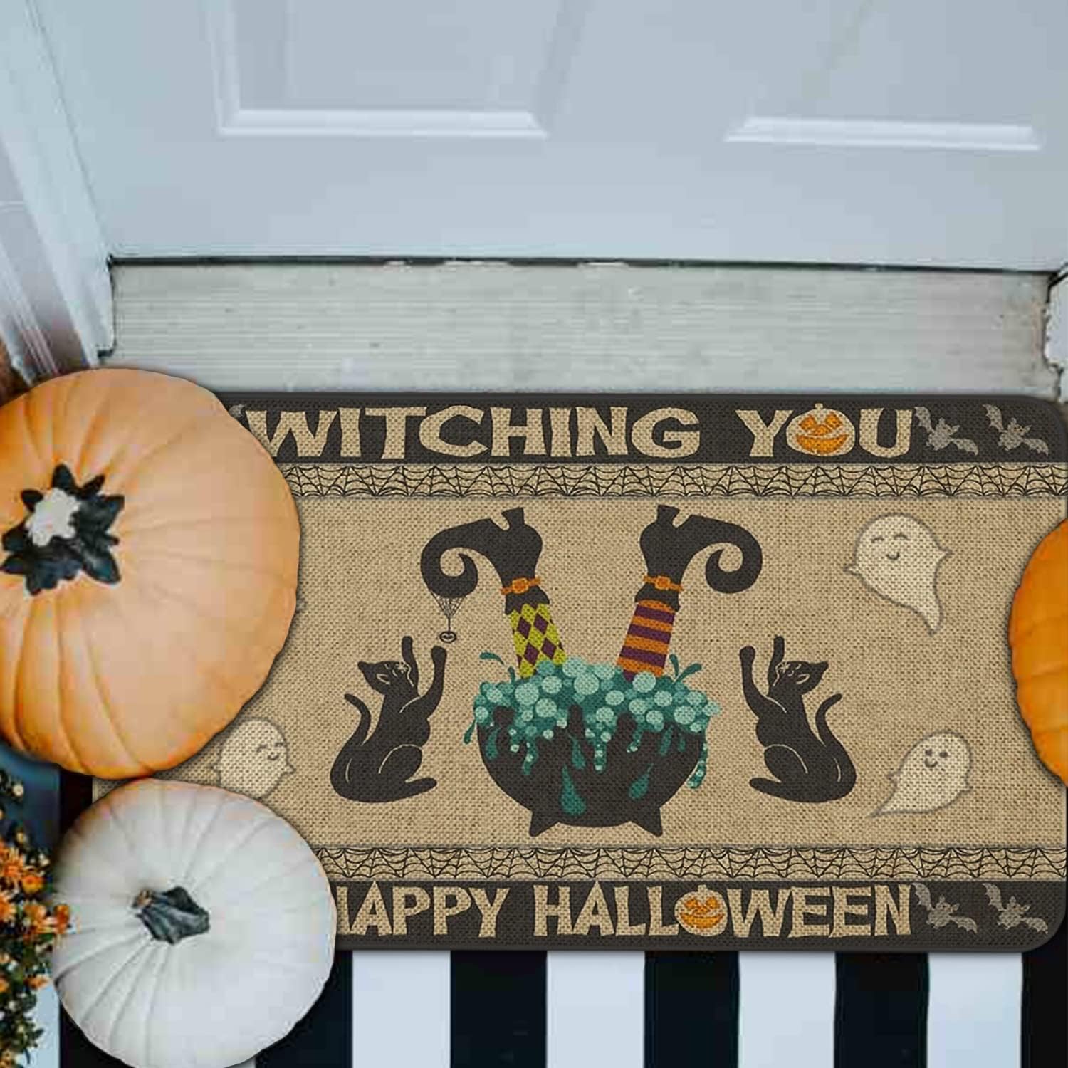 Tapete de puerta de Halloween de 30 x 17 pulgadas Witching You A Happy Halloween, tapete de entrada para interiores y exteriores, tapete