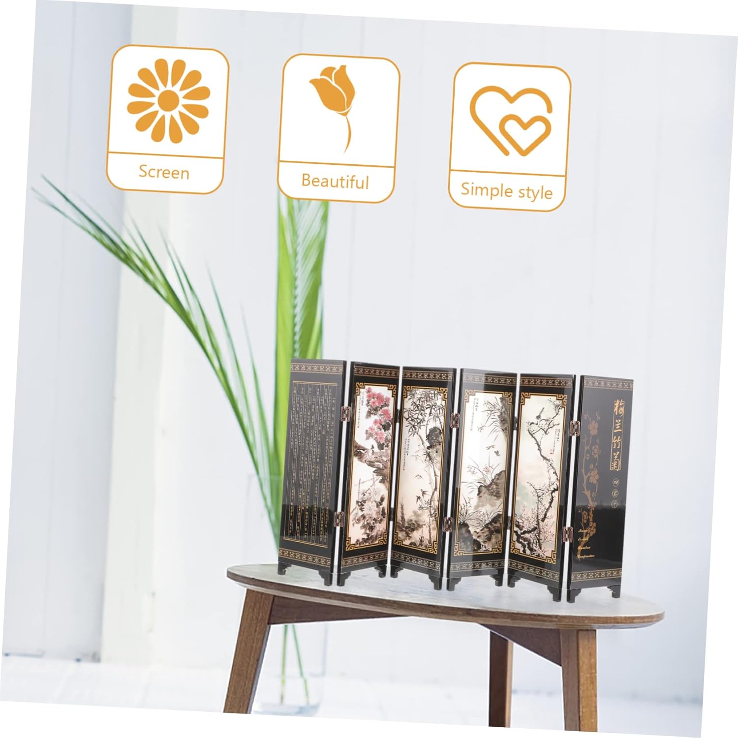Zerodeko Adornos decorativos para pantalla de escritorio, cambiador de habitación, mini pantalla de laca, decoración oriental, pantalla plegable