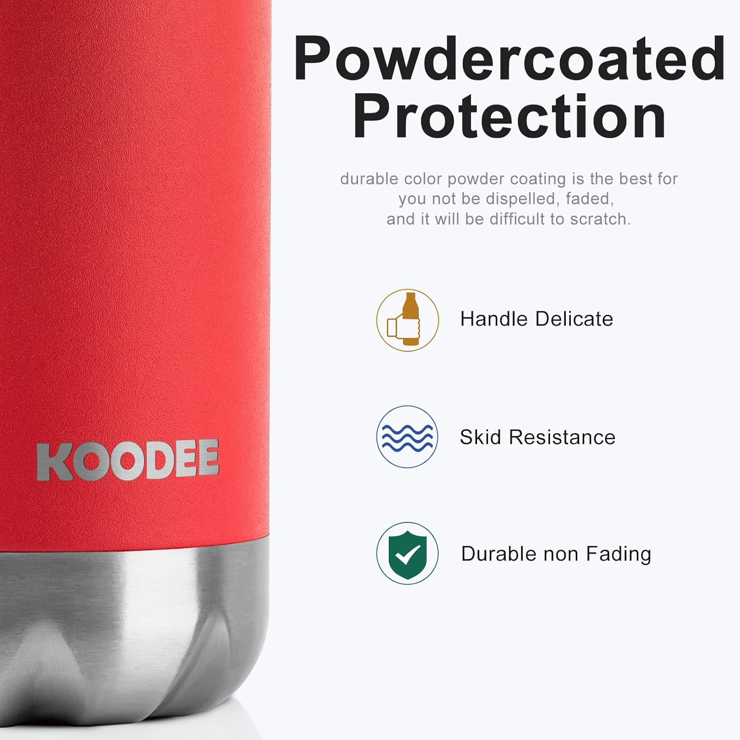 koodee Botella de agua de acero inoxidable de 12 onzas con aislamiento al vacío, con forma de cola, a prueba de fugas, botellas de agua de metal