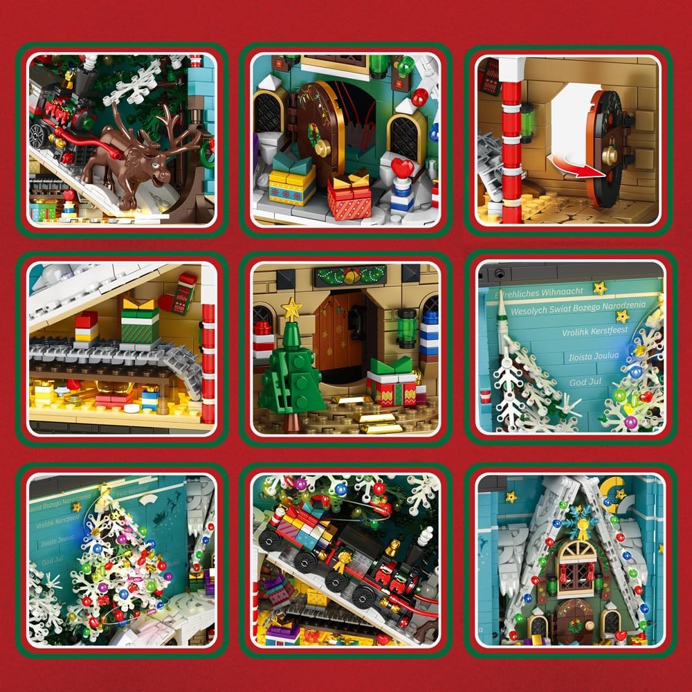 MISINI Bloques de construcción de tren de Navidad 3D 66033 2023, 3260 piezas, sujetalibros de árbol de Navidad, alce, libro de bloques con luz LED,