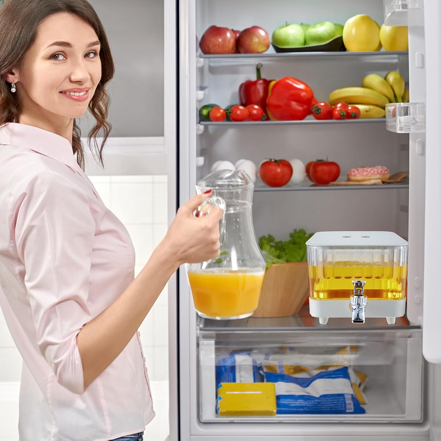 Dispensador de bebidas para refrigerador con espita de 1.4 galones, dispensador de bebidas de plástico transparente de gran capacidad, dispensadores