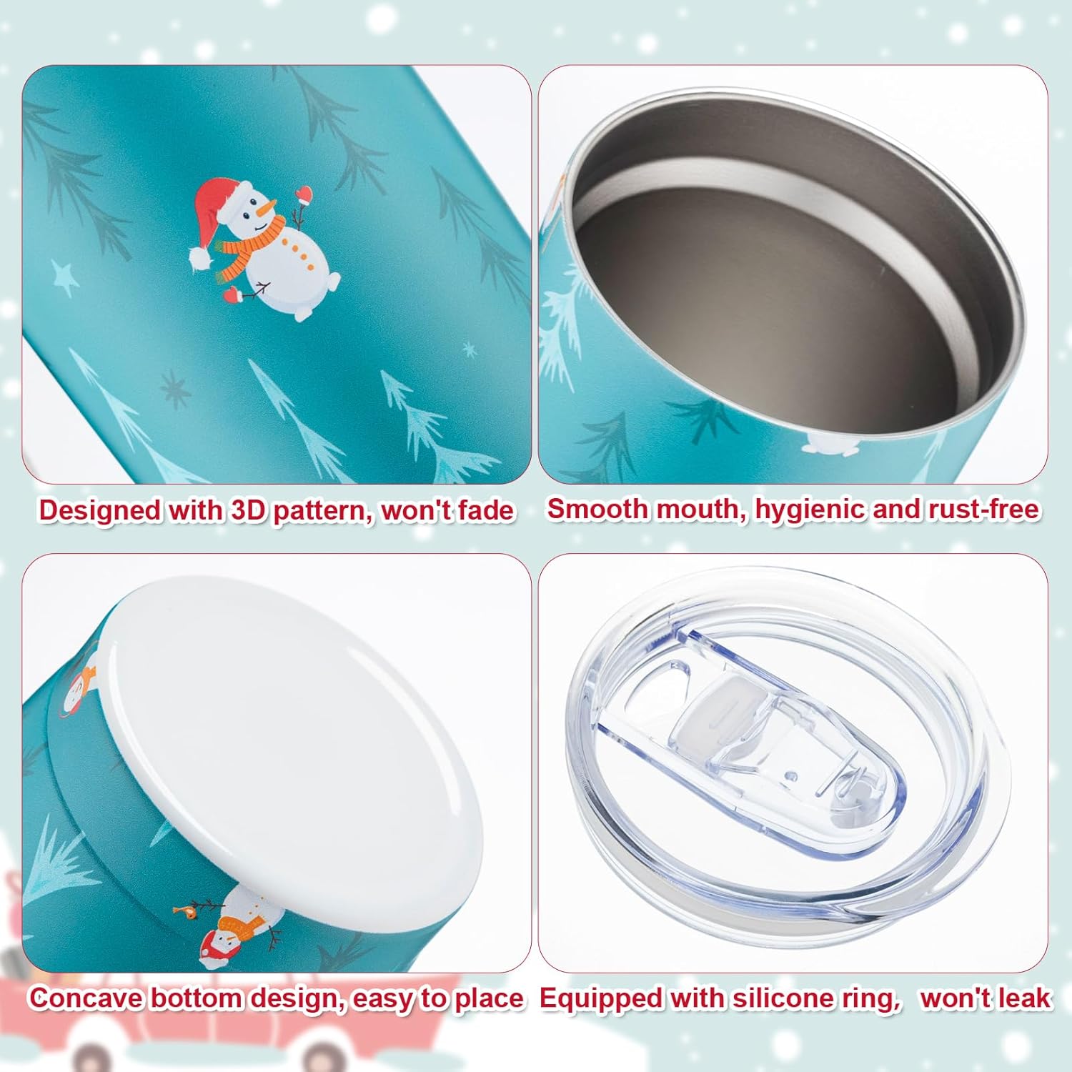 Juego de 12 vasos de Navidad de 20 onzas de acero inoxidable, tazas de viaje divertidas de Navidad con tapa y cepillos para popote para Navidad,