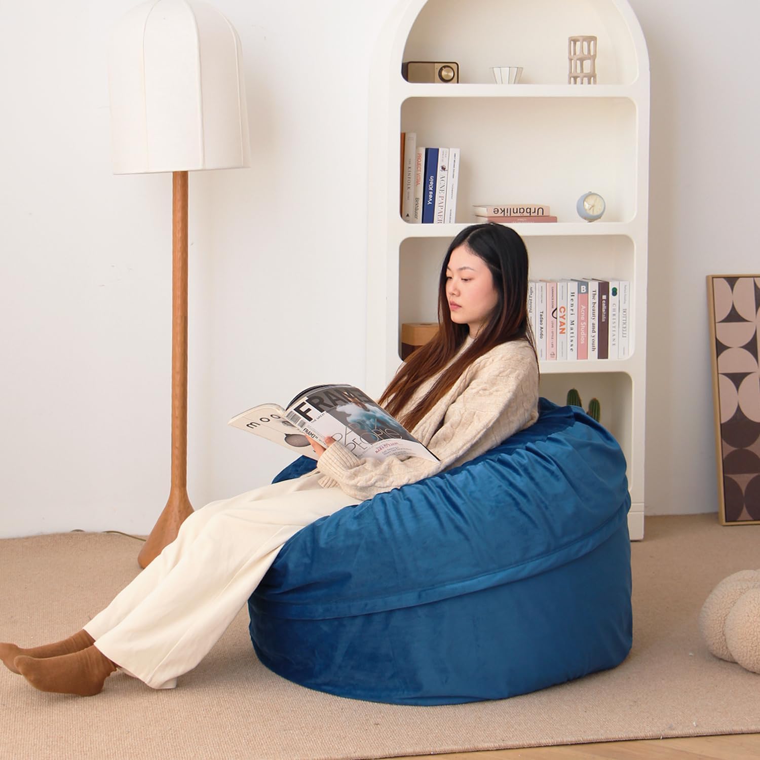 N&V Puf Chair 3′ Memory Foam Furniture Bean Bag para niños, adolescentes y adultos con fundas lavables a máquina (azul)