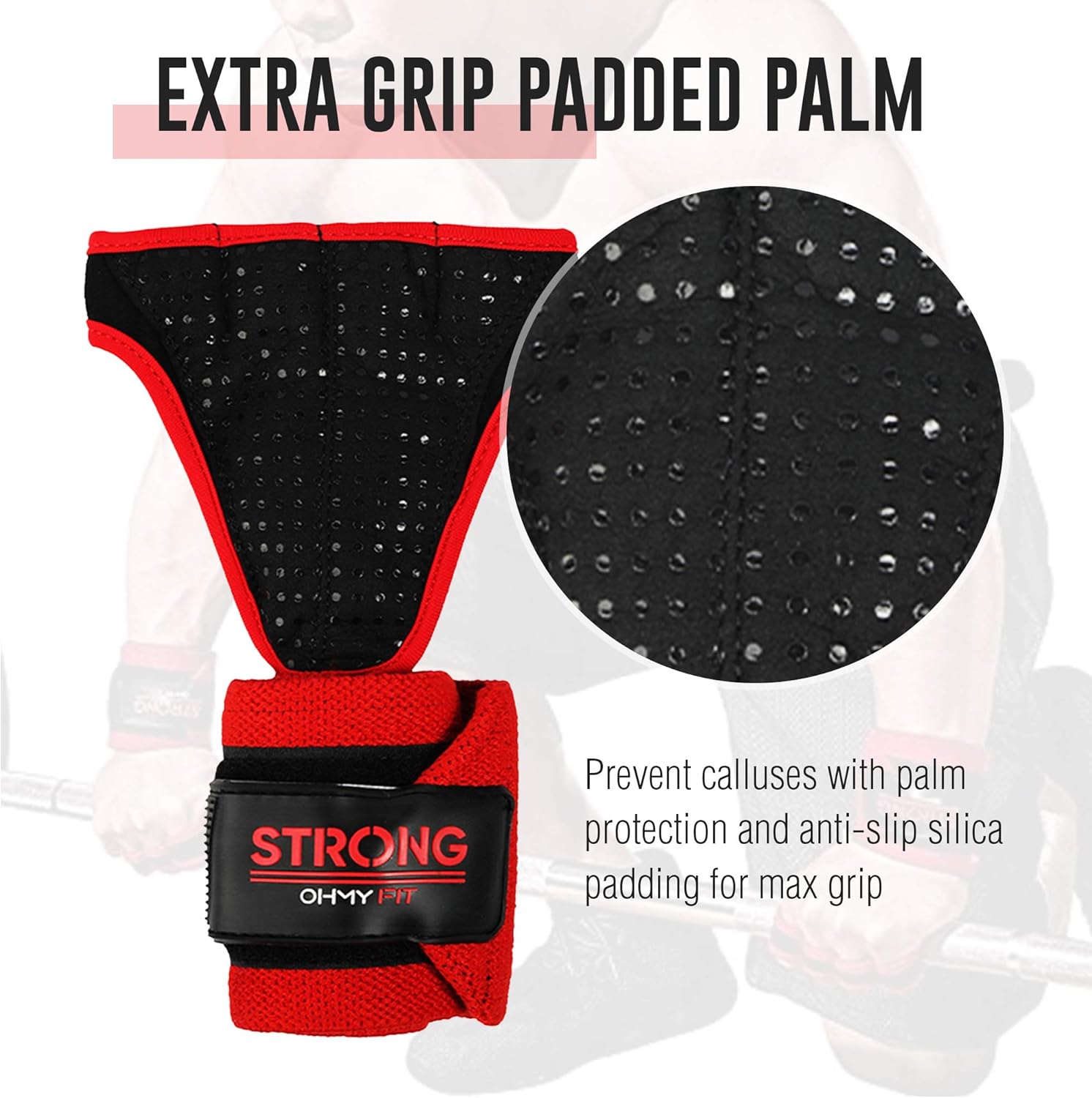 OHMY FIT Guantes de muñeca resistentes para hombre ideales para entrenamientos, gimnasio, peso muerto y crossfit con protección para la palma de la