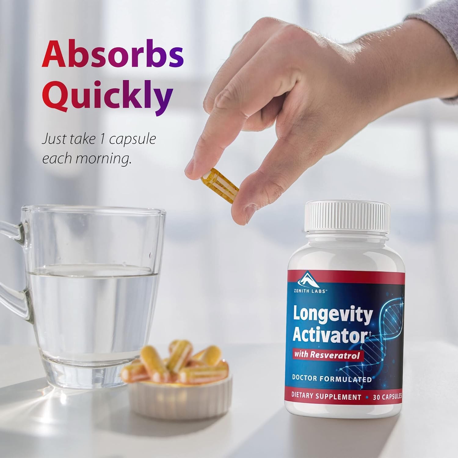 Zenith Labs Suplemento dietético activador de la longevidad antienvejecimiento, antioxidantes naturales con resveratrol, apoya la función