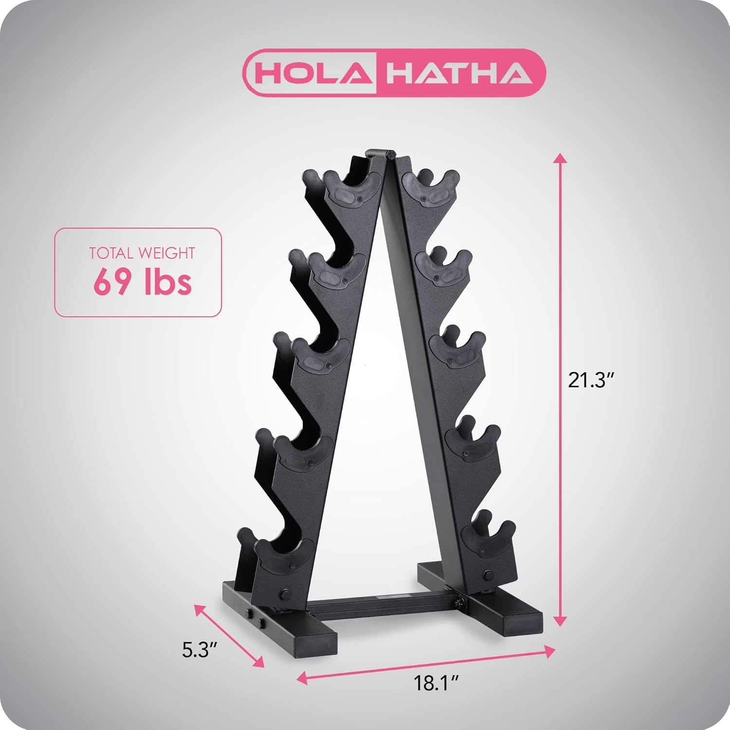 HolaHatha Juego de mancuernas de neopreno de 2, 3, 5, 8 y 10 libras con estante, ideal para ejercicios en casa para ganar tono y definición, color