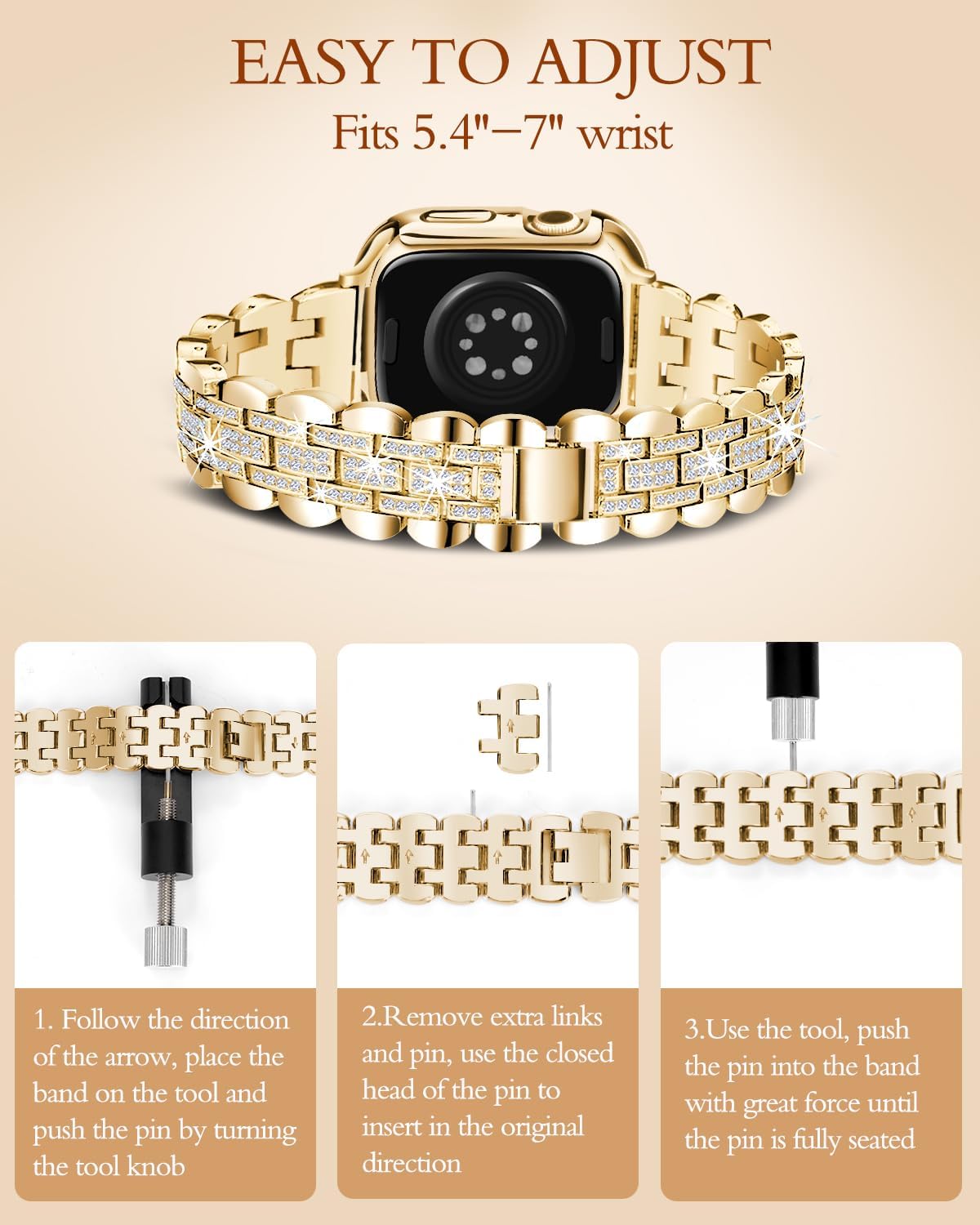 beu1st Correa brillante compatible con correas de Apple Watch de 1.575 pulgadas para mujer, correa de metal de repuesto de joyería de diamante,