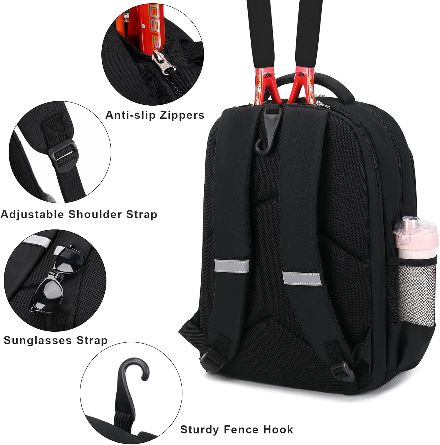 ACESAK Mochila de tenis para mujeres y hombres, bolsa de tenis con capacidad para 2 raquetas, calabaza de bádminton, pelotas de paletas de pickleball
