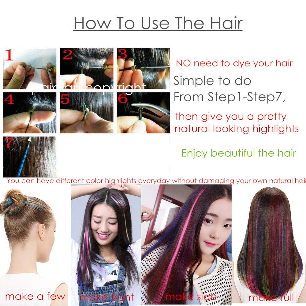 Extensiones de cabello con reflejos arcoíris, 10 mechones por lote de colores, extensiones de cabello humano con punta en I para mujeres y niñas,