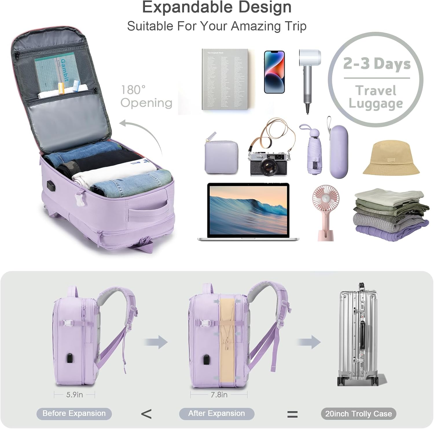 COSCOOA Mochila de viaje de negocios para laptop de 17 pulgadas, 18 x 14 x 8 pulgadas, 40 L, aprobada para vuelo, mochila de transporte grande para