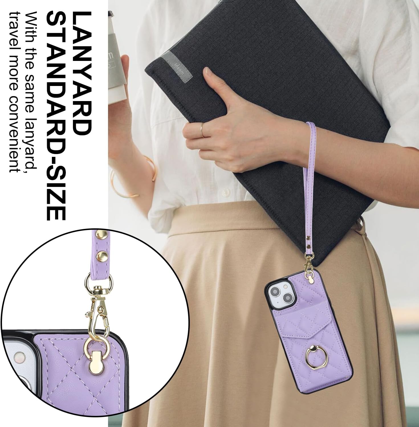 Asuwish Funda de teléfono para iPhone 13 de 6.1 pulgadas con protector de pantalla de vidrio templado, correa de muñeca, anillo de bloqueo RFID,