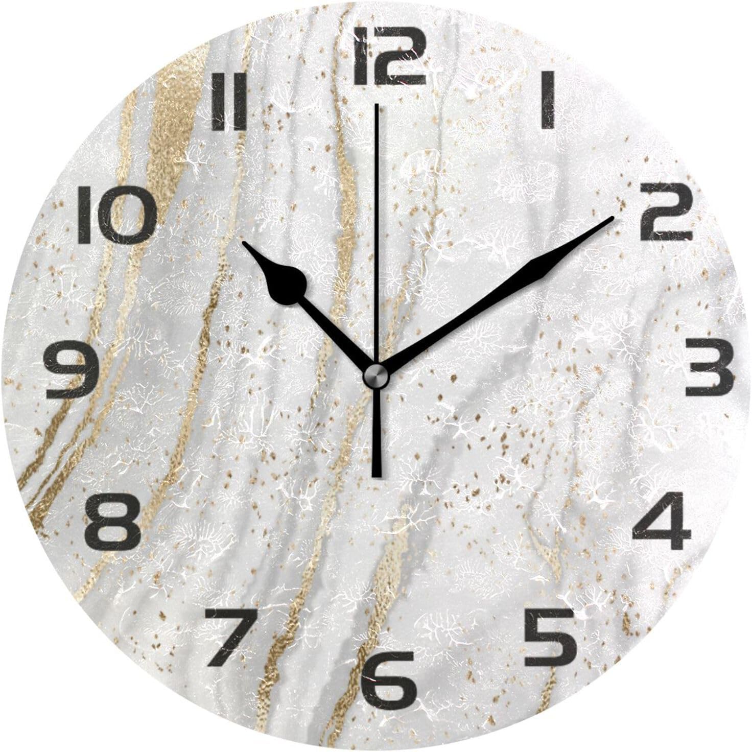 Reloj de pared de mármol oro rosa de 10 pulgadas, silencioso, sin tictac, de cuarzo, funciona con pilas, redondo, digital, fácil de leer, para el