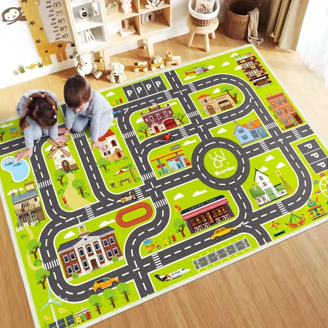 Alfombra de juego para niños de 6.5 x 9.8 pies, ideal para que los niños disfruten de la vida de la ciudad, jueguen y aprendan de forma segura y