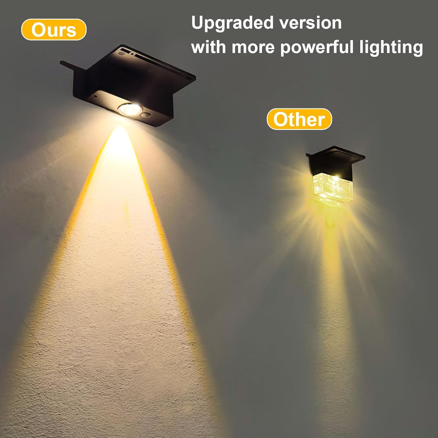Luces solares para valla al aire libre, impermeables, LED blanco cálido y RGB conmutables, luces solares para terraza, luces de cerca del atardecer