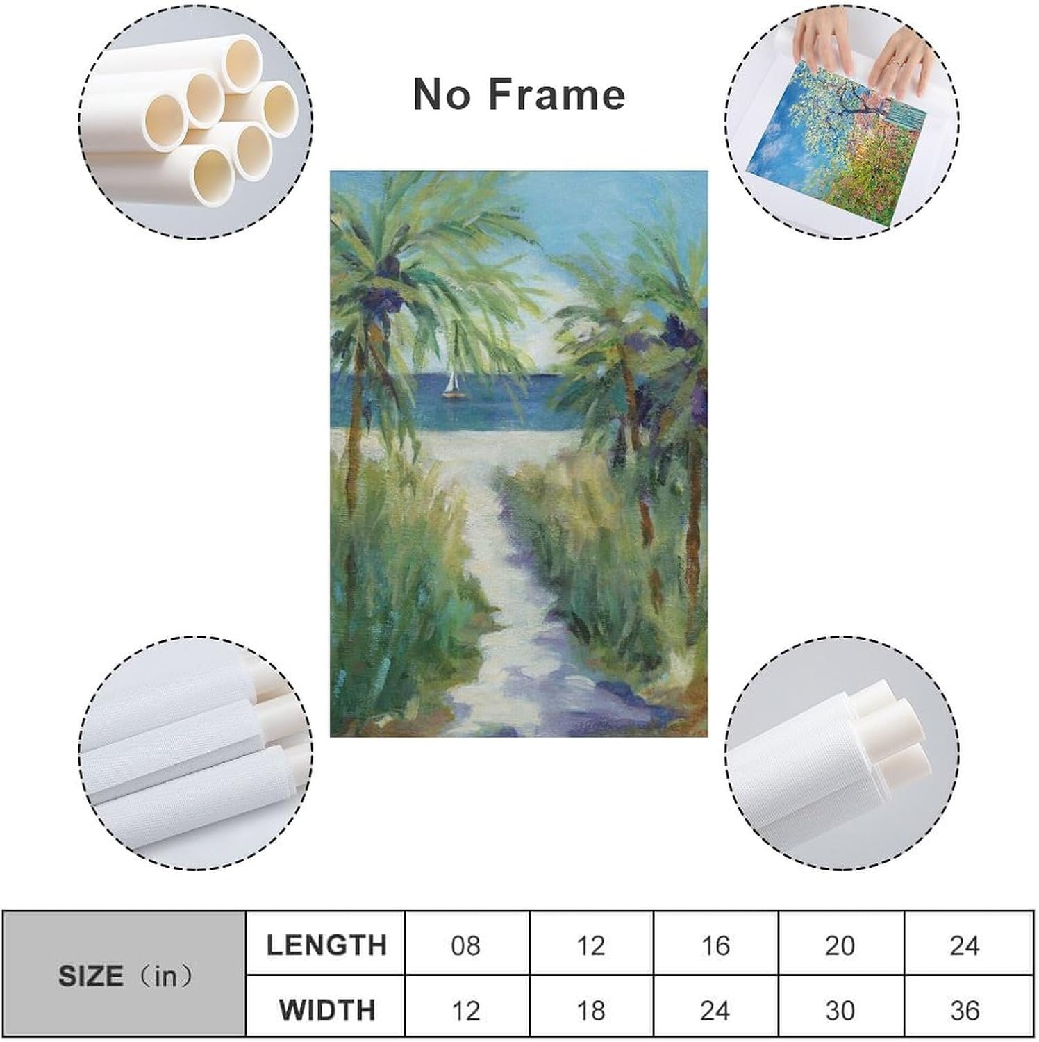 Póster de paisaje de camino a la playa con palmeras, decoración de baño, decoración de bar, pósteres de pared, lienzo, impresiones artísticas para