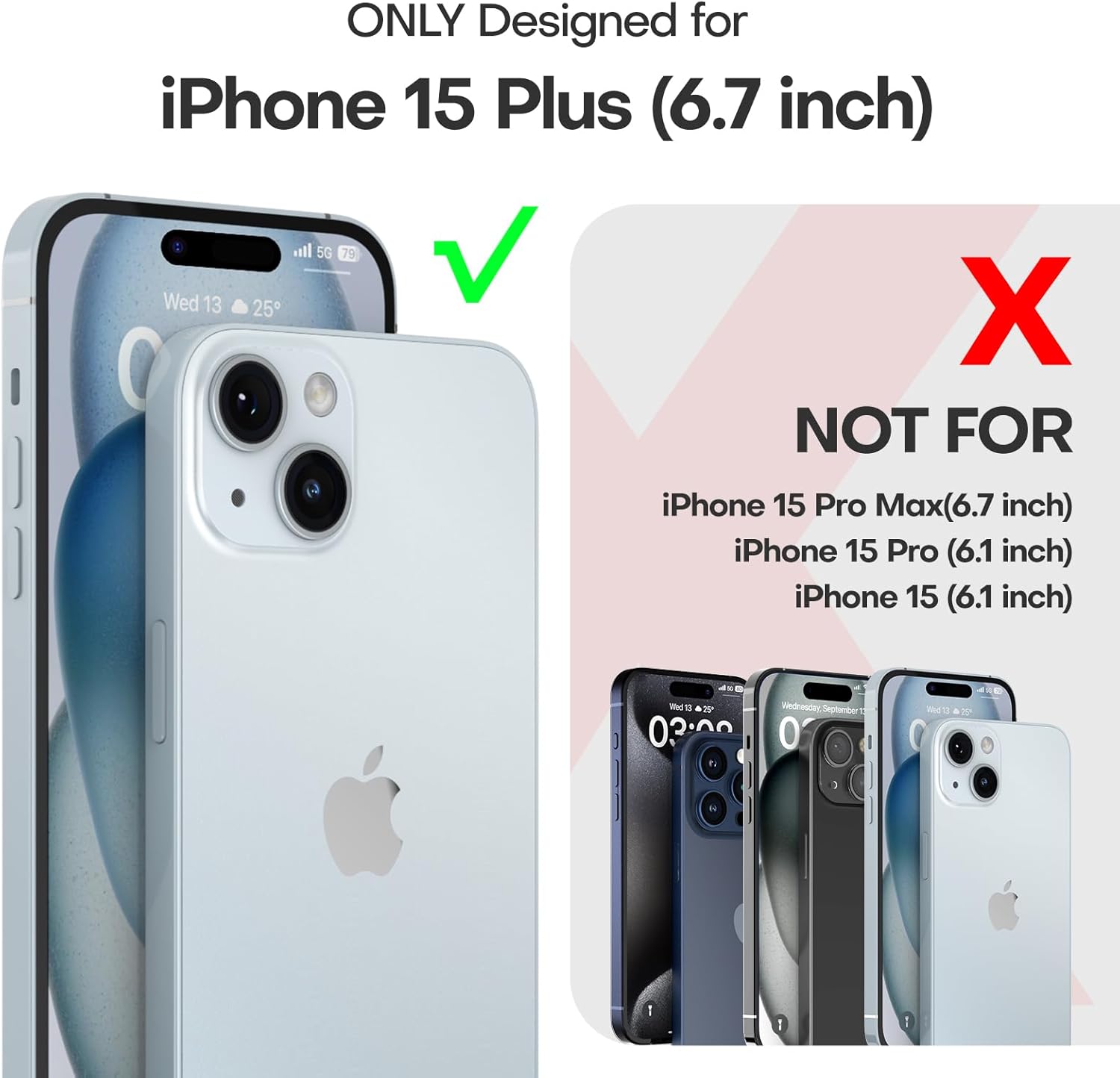 TAURI Funda transparente 5 en 1 para iPhone 15 Plus, no amarillea, con 2 protectores de pantalla + 2 protectores de lente de cámara, protección