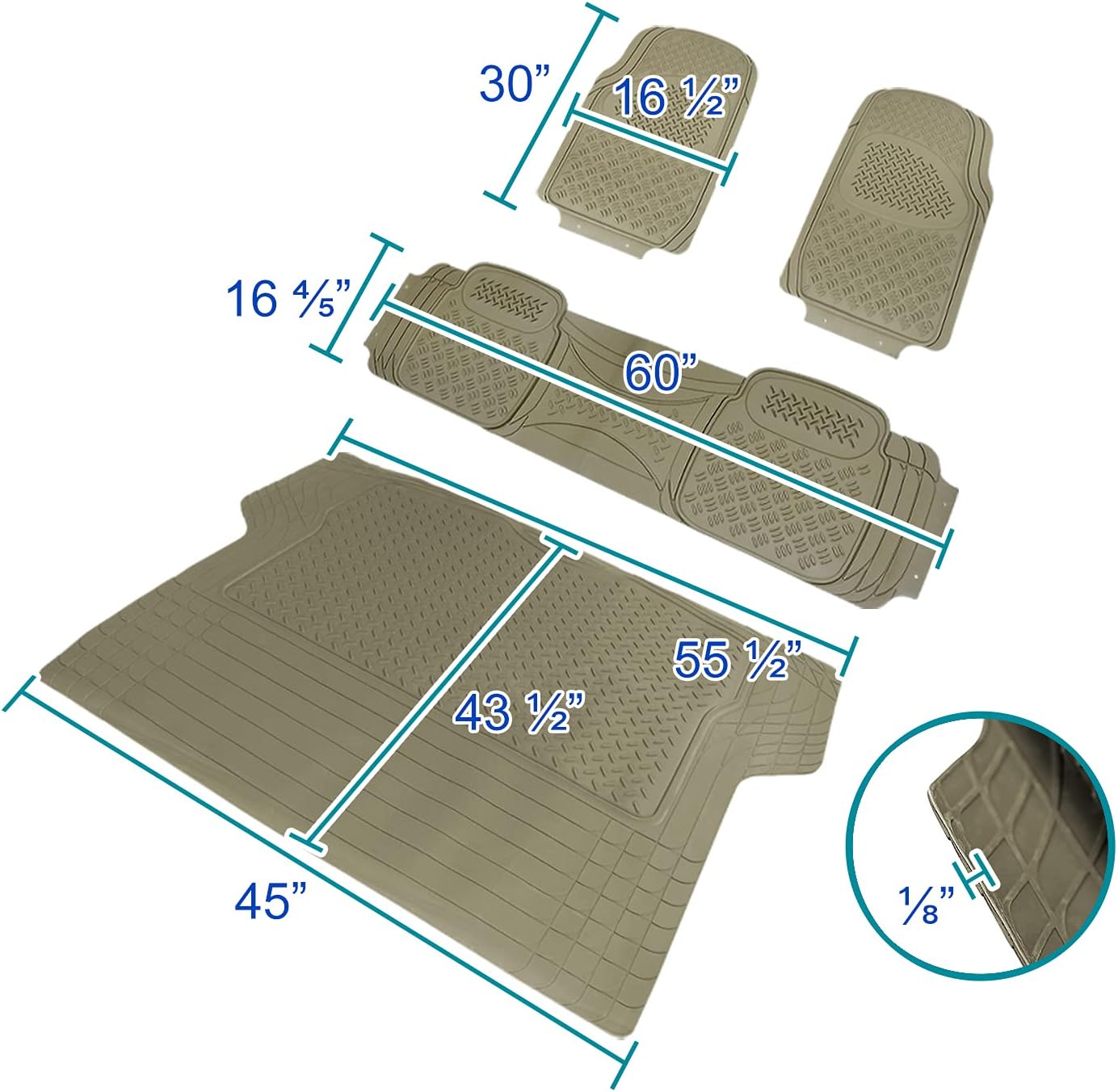 Spec-D Tuning Alfombrillas de goma 3D de ajuste universal, 4 piezas, color beige, resistentes para todo tipo de clima, delanteras, traseras +