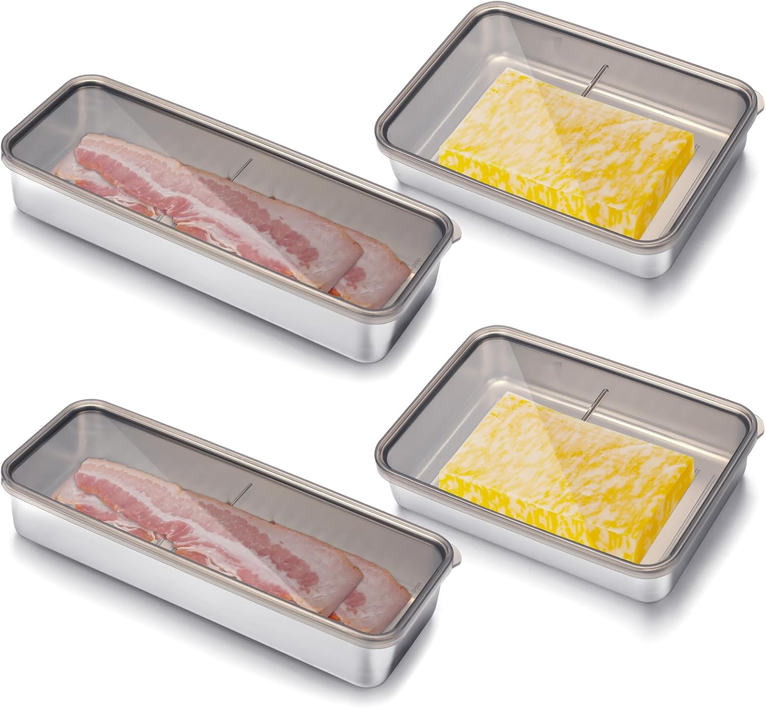 Recipientes de tocino de queso para refrigerador, de acero inoxidable, herméticos, para almacenamiento de carne de delicatessen, para refrigerador,