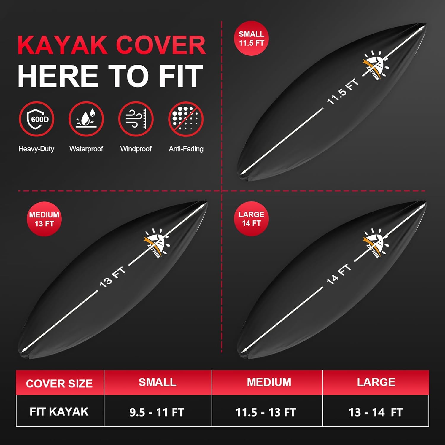 Funda para canoa de kayak, cubierta de kayak 600D para almacenamiento al aire libre, resistente al agua, resistente a la decoloración para kayak,
