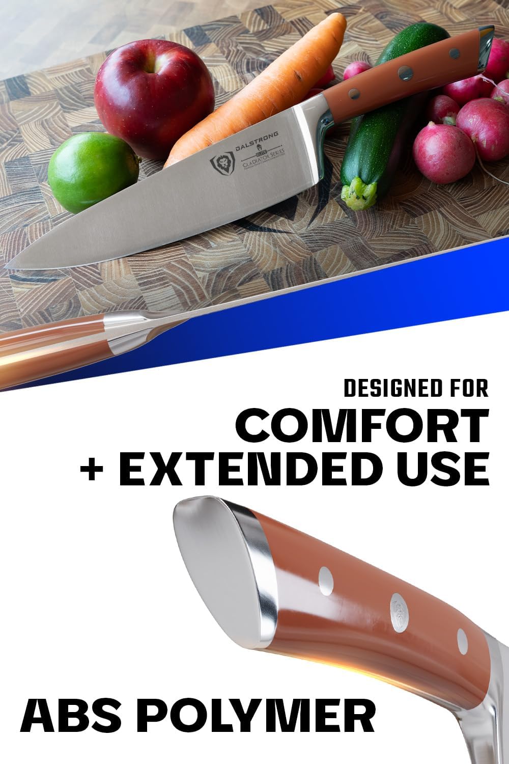 Dalstrong Cuchillo de chef  8 pulgadas  Serie Gladiator  Acero alemán forjado de alto carbono  Mango de ABS naranja  Cuchillo de cocina de espiga