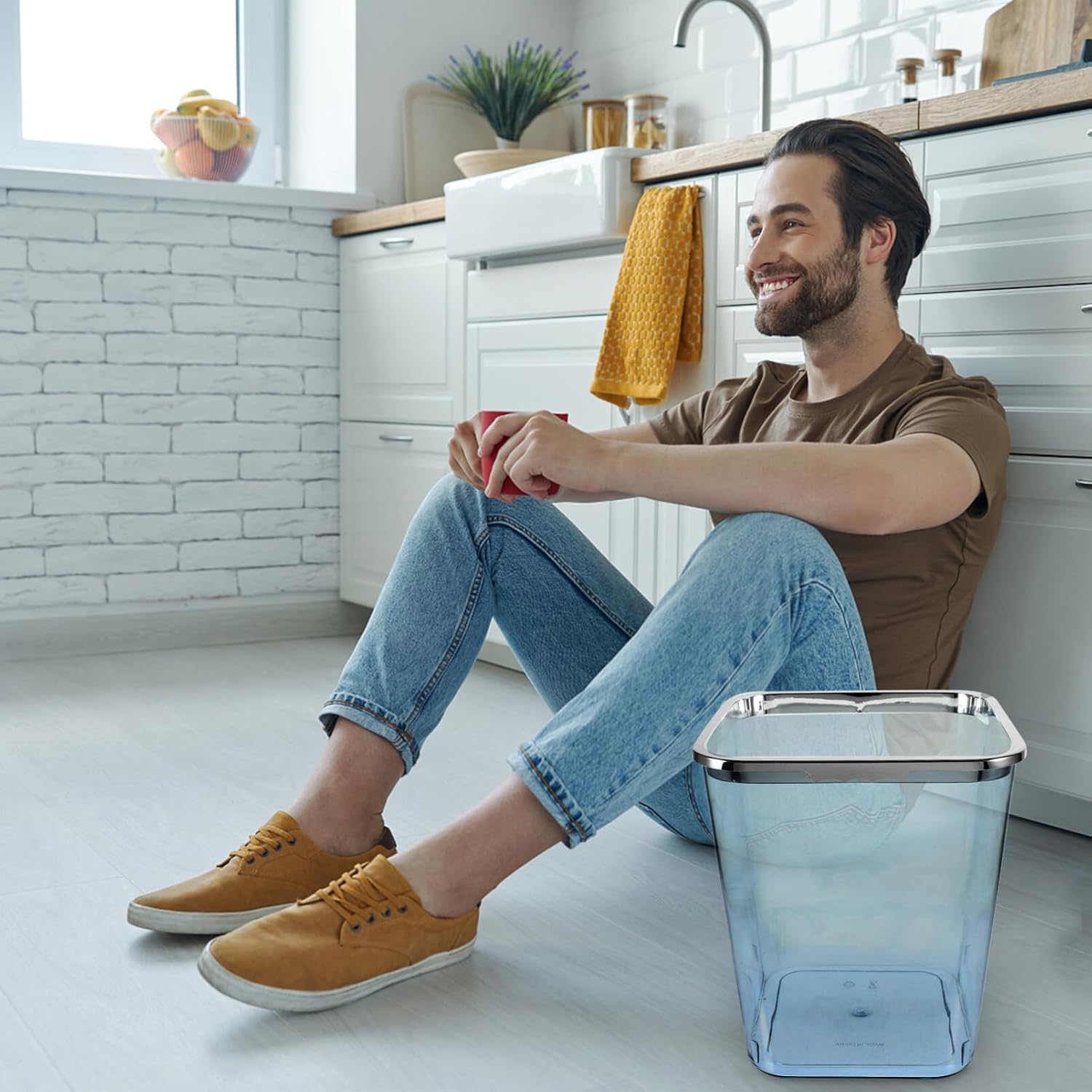 STOBOK Cubo de basura cuadrado transparente grande para basura, contenedor decorativo de 1.5 litros para el hogar, oficina, baño, dormitorio, cocina