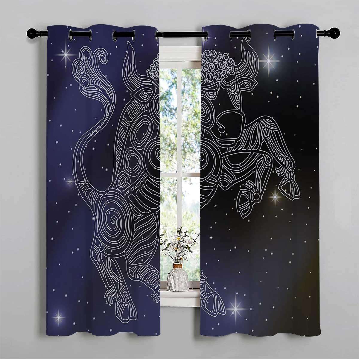YANFENQI Cortinas para Cuarto Taurus Divisor De Habitaciones Boho Cortinas de 55 pulgadas de ancho por 45 pulgadas de largo, 2 paneles