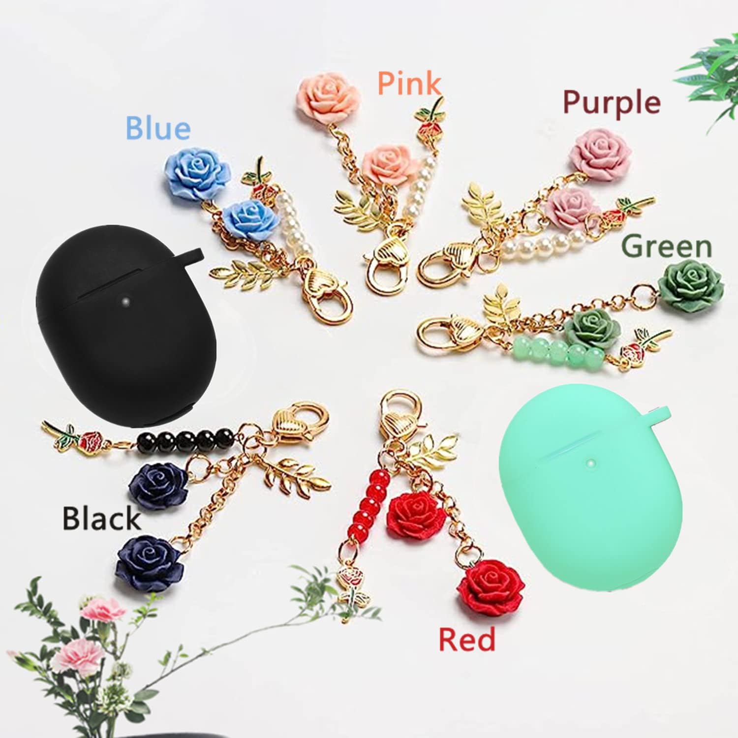 Funda para Google Pixel Buds Pro con llavero, bonita funda de silicona para Pixel Buds Pro, funda de carga protectora con mosquetón de flores,