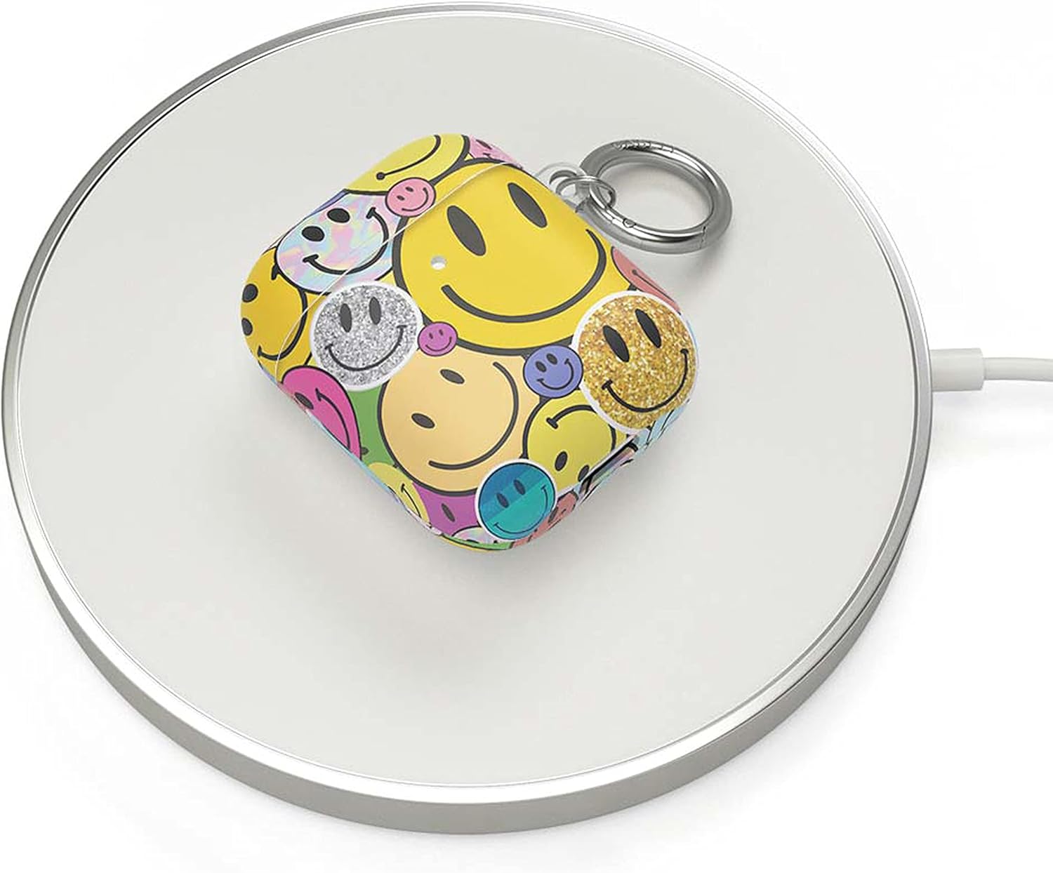 Casely Funda compatible con AirPods 1 y 2  Todas las sonrisas  Funda para AirPods con adhesivo de cara sonriente
