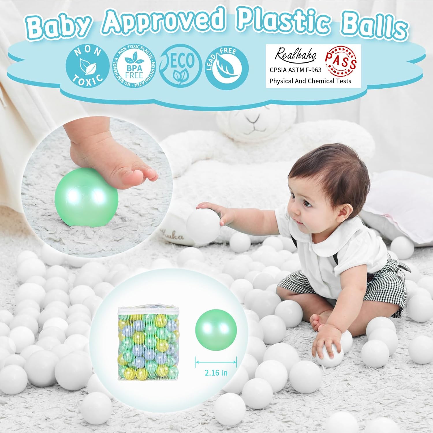Realhaha Pelotas de piscina para bebé, temática oceánica, paquete de 100 unidades, crea una aventura submarina para tu pequeño, 3 colores de perlas