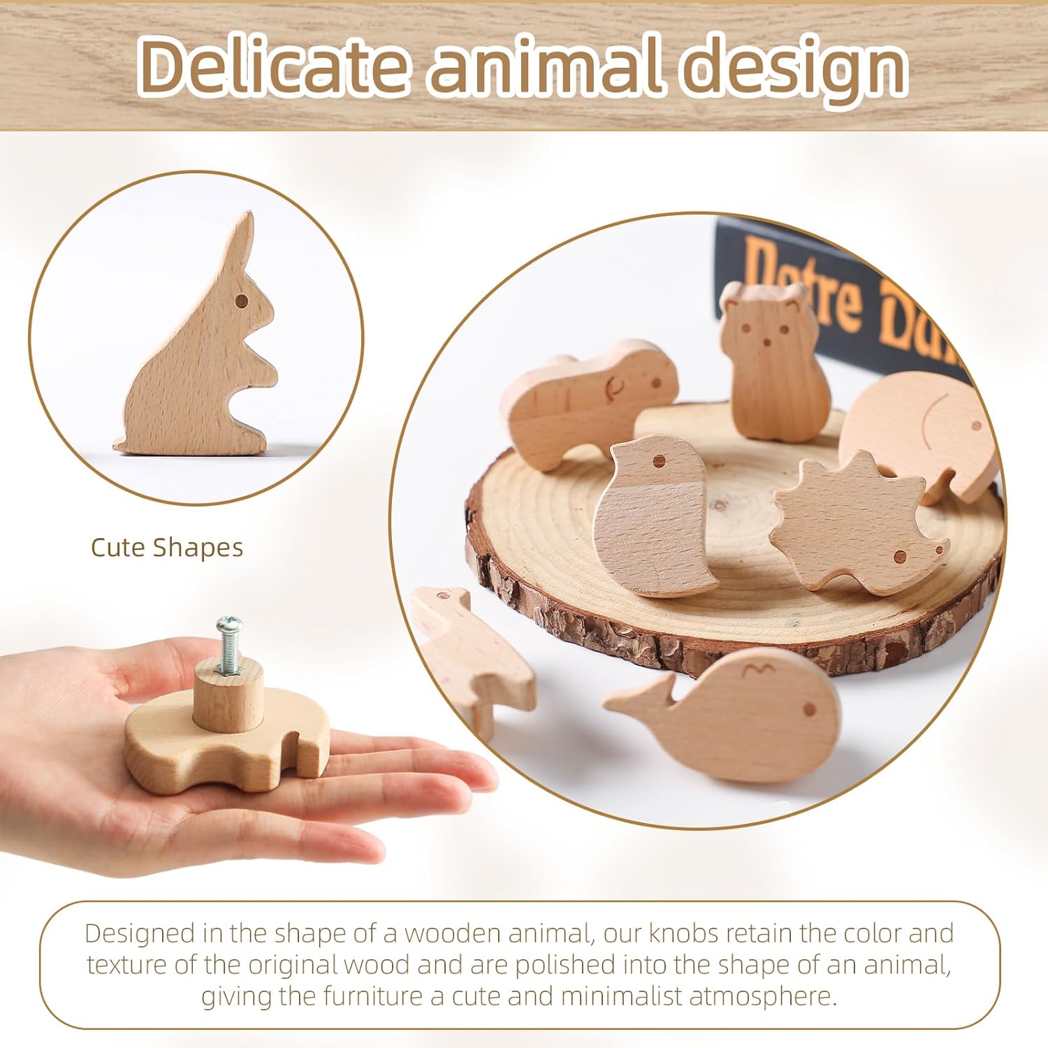 Pomos decorativos de madera para gabinetes de madera con tornillos, serie Bird Alpaca Perillas para cajón, perillas de madera para cuarto de bebé,