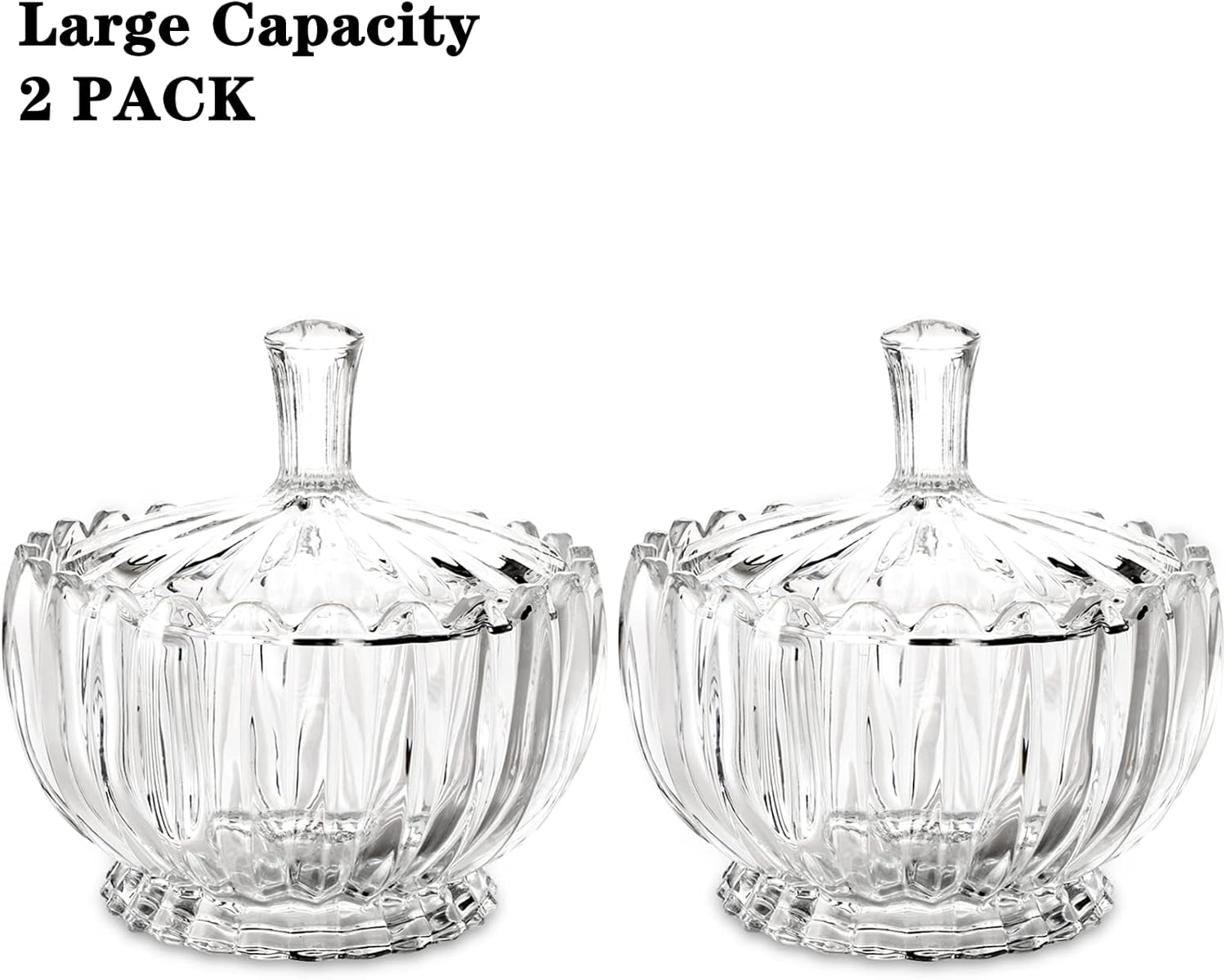 DEAYOU Paquete de 2 platos de cristal para dulces con tapa, recipiente grande para azúcar cubierto de cristal de 34 onzas, recipiente de
