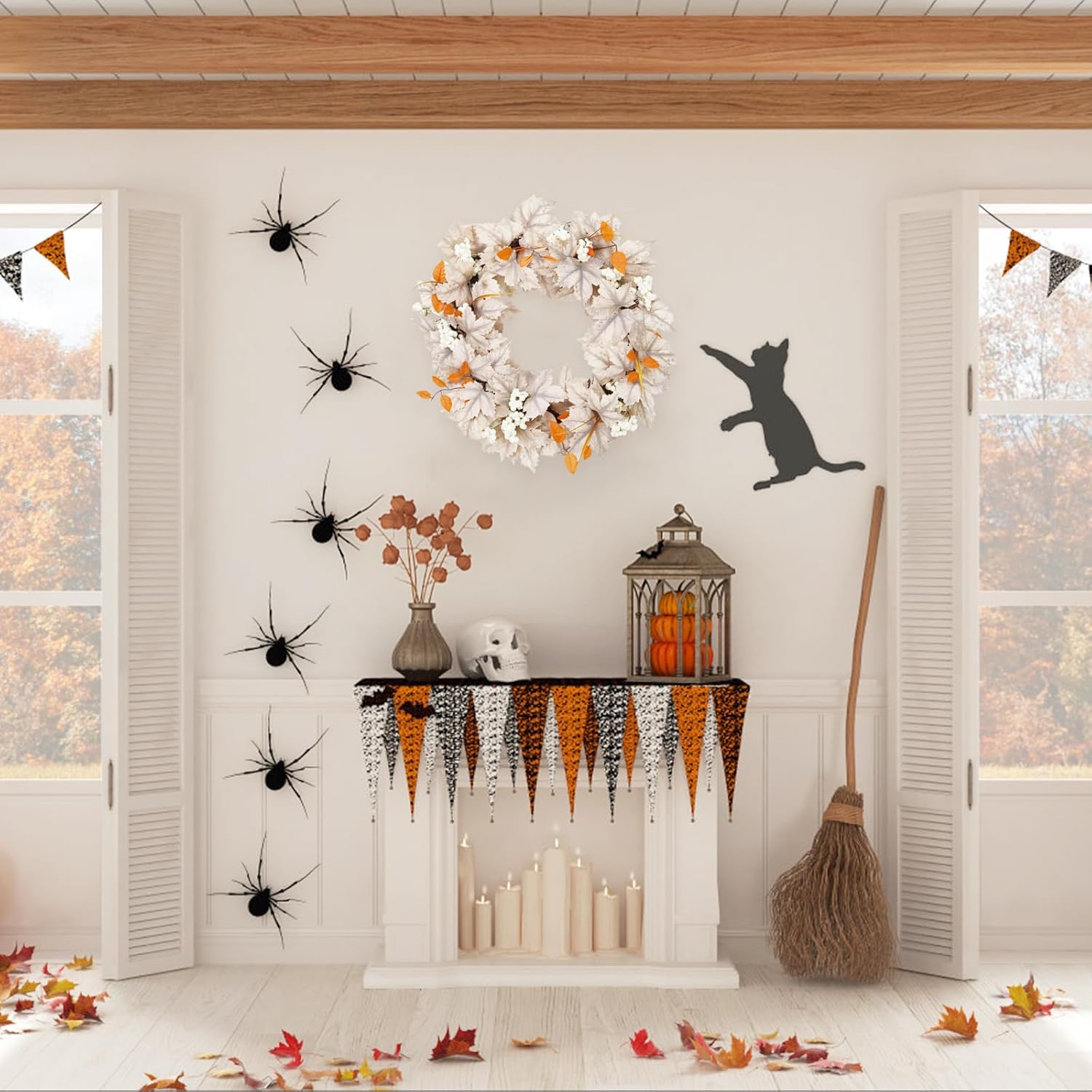 Coronas de otoño para puerta delantera, corona artificial de otoño con hojas de arce de Acción de Gracias para el hogar, granja, cosecha de Acción