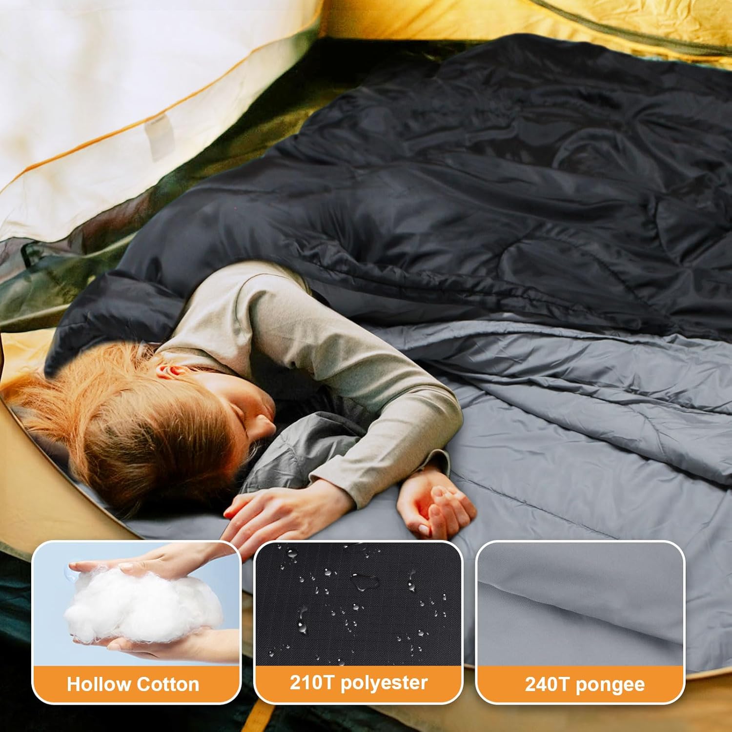 Saco de dormir doble de franela para adultos con 2 almohadas, sacos de dormir para 2 personas, camping, XXL, tamaño Queen, saco de dormir para dos
