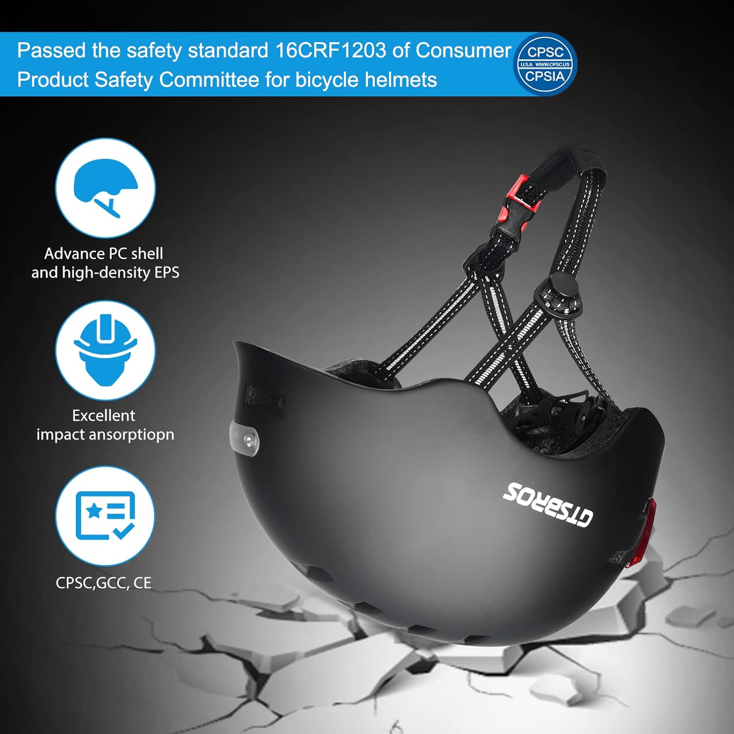 GTSBROS Casco de bicicleta para adultos con luz, luces LED delanteras y traseras, casco de bicicleta ajustable para adultos, hombres y mujeres,