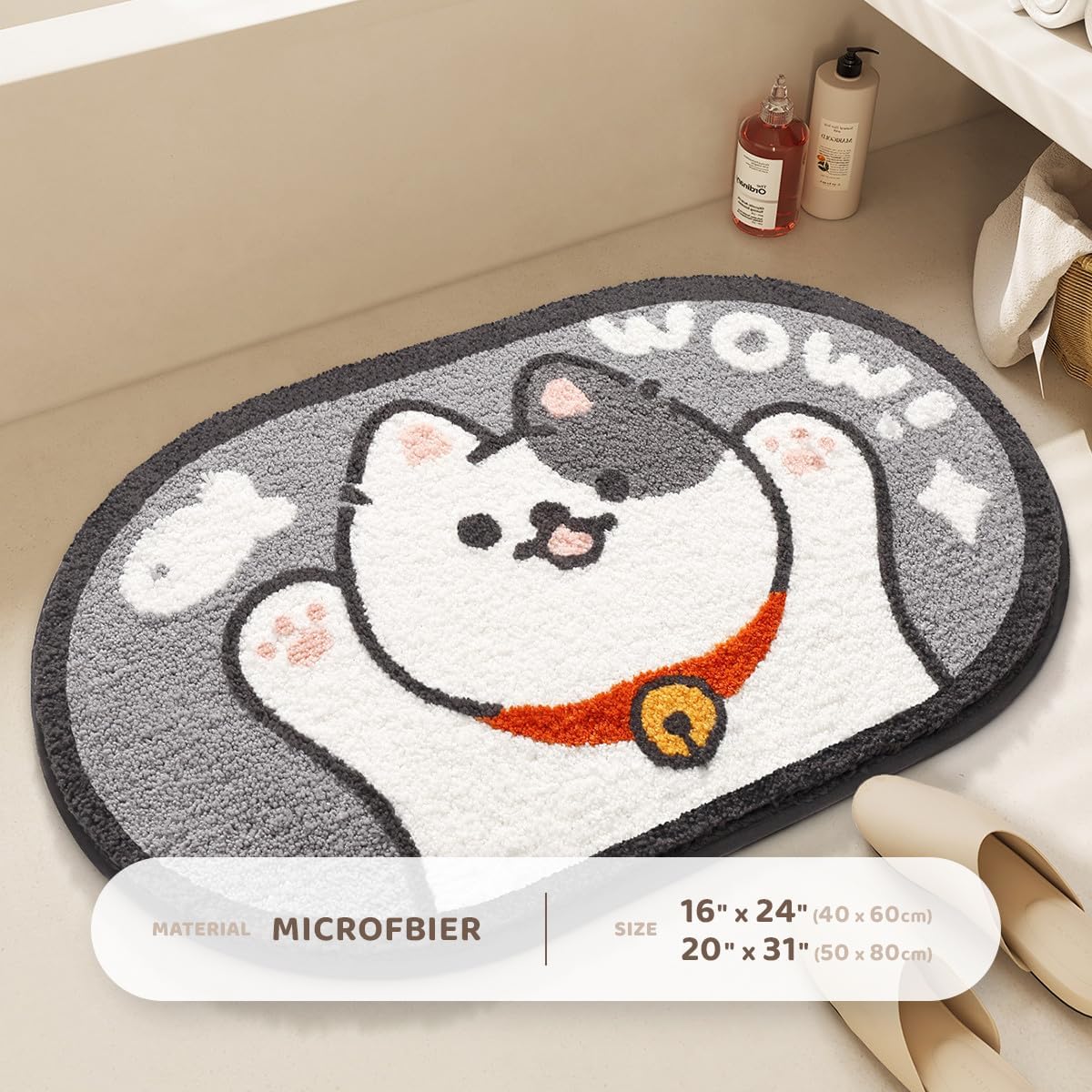 Molesun Tapete de baño para gatos, tapete de ducha de microfibra de felpa antideslizante, absorbente de agua, divertidos tapetes de animales para