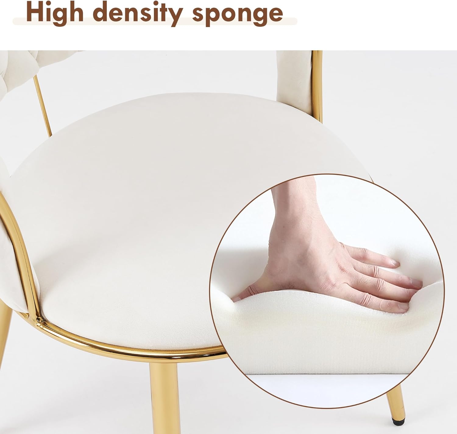 HOOLETE Juego de 2 sillas de comedor de terciopelo con patas de metal dorado, sillas decorativas tapizadas tejidas, sillas laterales para sala de