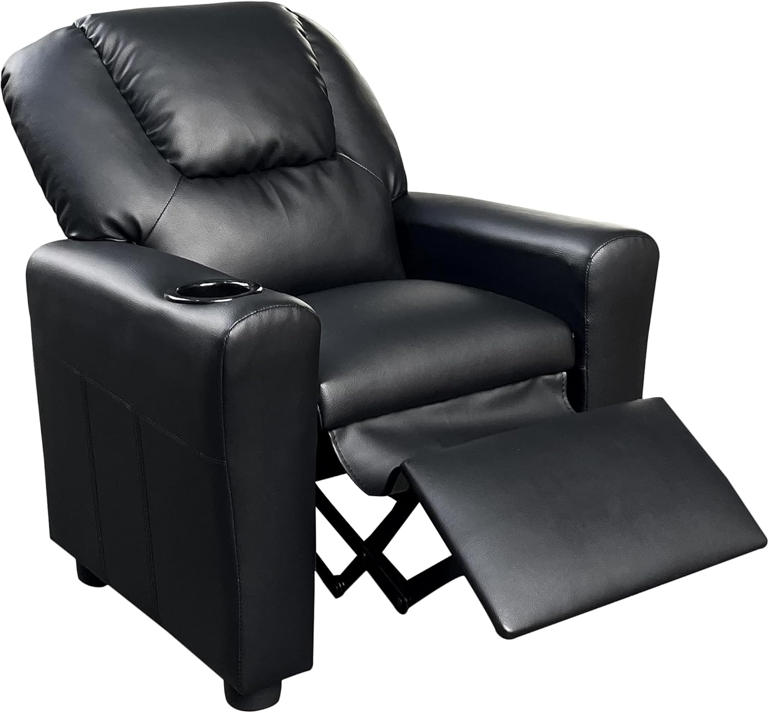 Silla reclinable moderna de piel sintética para niños con soporte para tazas, ajustable 2 en 1, sofá individual para niños y niñas (negro)
