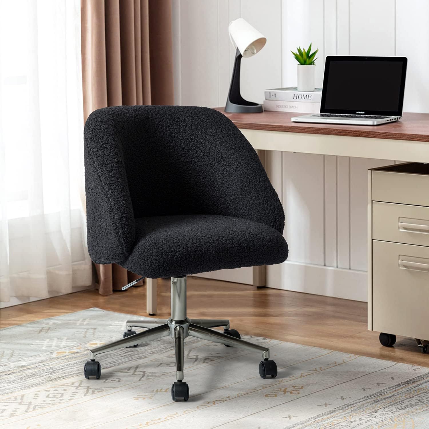 HULALA HOME Silla de oficina sherpa, cómoda silla de escritorio tapizada para oficina en casa, silla de trabajo de altura ajustable, silla de