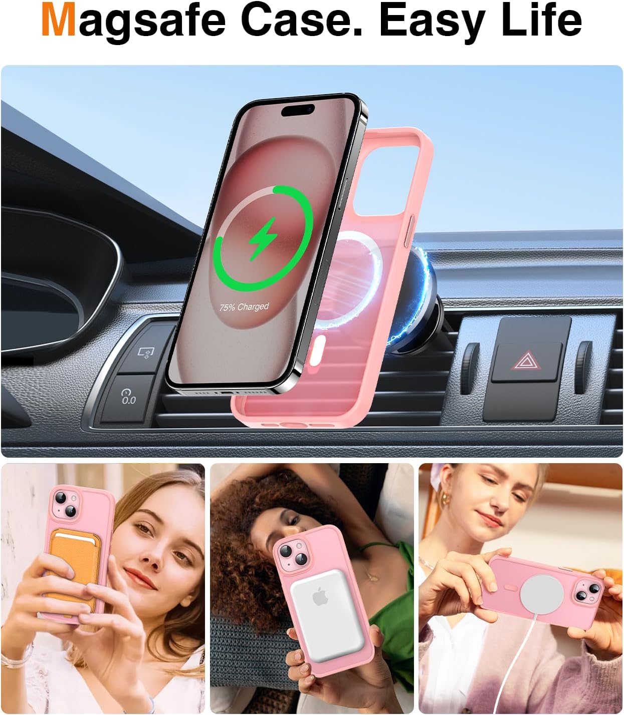 Meifigno Magic Mag Series – Funda diseñada para iPhone 15 Plus, protección de grado militar y compatible con MagSafe, parte trasera mate translúcida